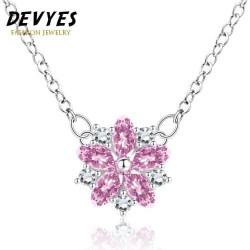 Cherry Blossoms Flower Crystal Necklace Pendant Pink Color Pendant Womens Fine Simple and Popular Jewelry