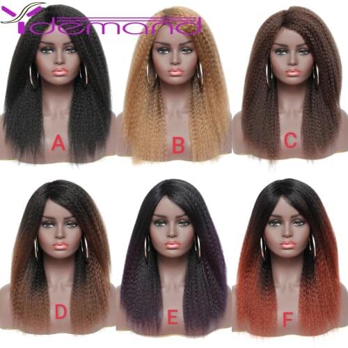 Y Demand Kinky Straight Wigs Yaki Straight 6 Colors Synthetic Hair Wig Good Silk Wigs for Black Women