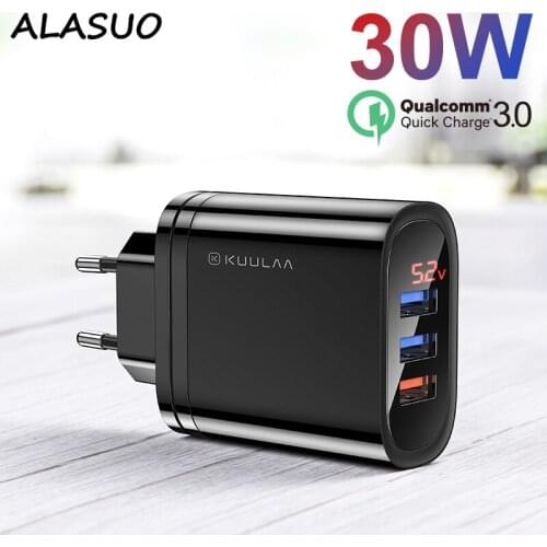 3 Ports Quick Charge 3.0 USB Charger 30W For iPad mini Xiaomi Tablet Fast Charging QC 3.0 Mirror Digital Display Power Adapter