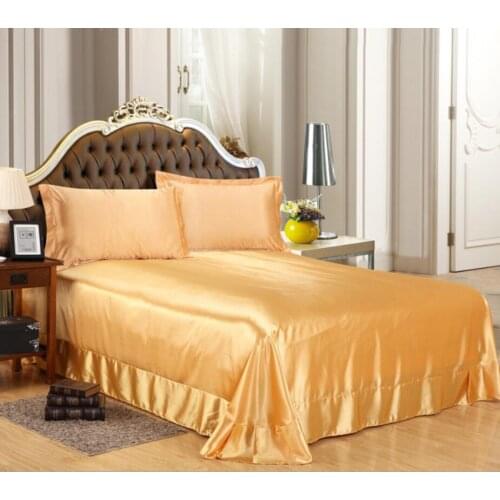 Golden Purple White Silk Satin Flat Sheet Mattress Protector Cover Smooth Bedspread Wedding Bedding Bedcover Pillowcases