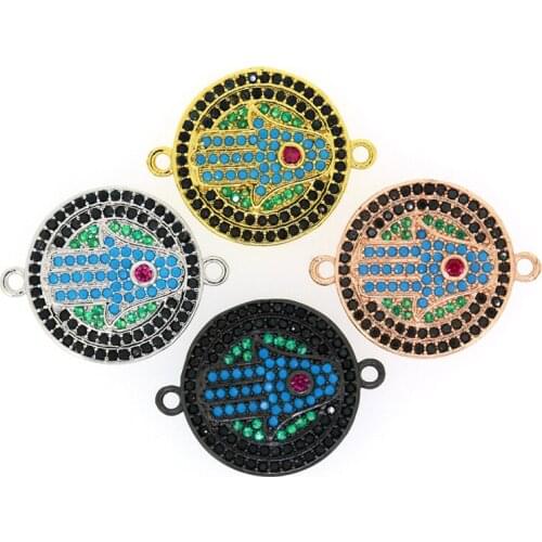 10pcs DIY Jewelry Pendants Hand Round Cz Cubic Zirconia Fashion Pendant Connector Gold Black Rose Gold