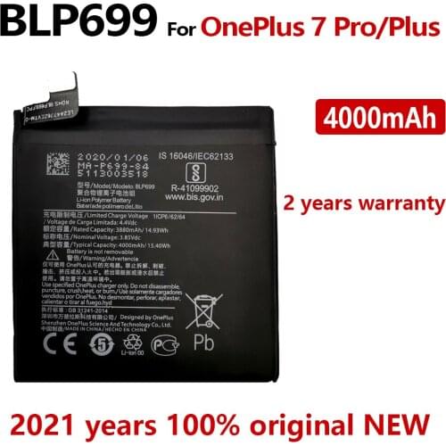 100% Original For OnePlus 7 Pro One Plus 7Pro Phone Battery BLP699 4000mAh High Capacity One Plus Phone Batteries tracking Code