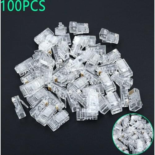 100PCS RJ45 Connectors Ethernet Network Modular Plug CAT5e Cable Connector End Pass-Through Through Hole Crystal Heads