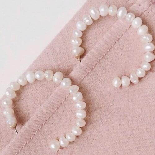 2020 new style natural pearls earrings delicate small freshwater pearl ladies high quality charm jewelry "C"type Hoops earrings
