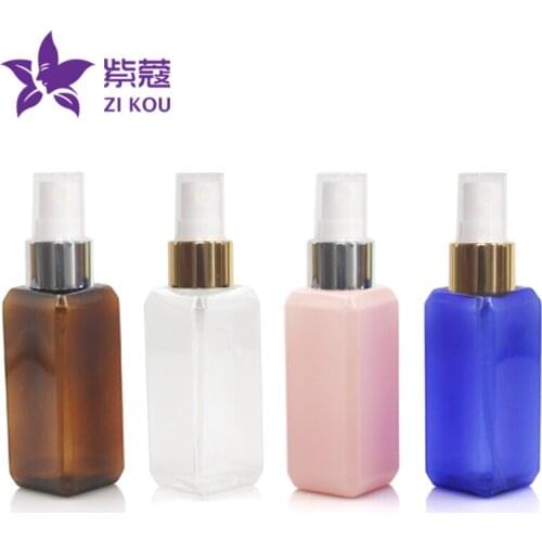 10pcs Free Shipping 50ml square plastic bottle with golden aluminum mist sprayer refillable bottle