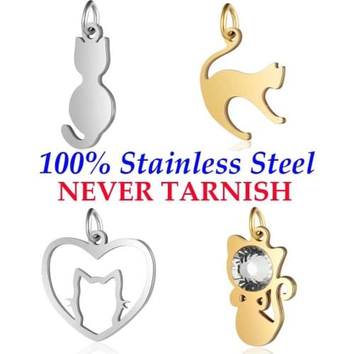 5 Pieces Cute Cat Heart Cats Wholesale 100% Stainless Steel High Polished DIY Jewelry Charms Never Tarnish