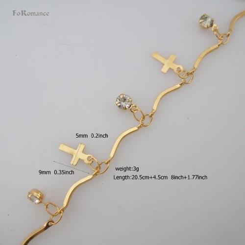 Foromance/ 8"+ 1.77"- YELLOW GOLD GP CLEAR STONE WITH JESUS CROSS GOD PART CHARM BRACELET ANKLET