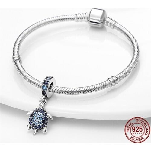 2021 New Fit Pandora Bracelet Beads 100% Sterling Silver Blue Zircon Turtle Charms Woman Fashion Fine DIY Jewelry Gift