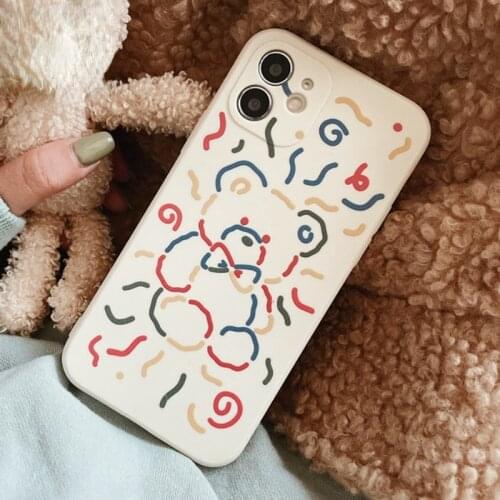 Cute Cartoon Painted Bear TPU Phone Case for iPhone 13 ProMax 12 Pro 11 XS MAX XR 7 8 Plus Buffer Shockproof Protective Cover