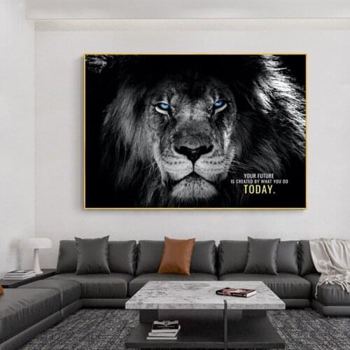 Black Lions Letter Inspiration Art Canvas Painting Animals Motivational Quote Prints and Posters Wall Pictures Living Room Decor