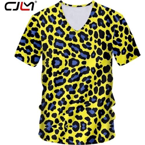 CJLM 3D Yellow Printing Shirt Mens Interesting V-neck Tshirt New Fashion Tees Vneck Casual Streetwear Summer Oversized Dropship