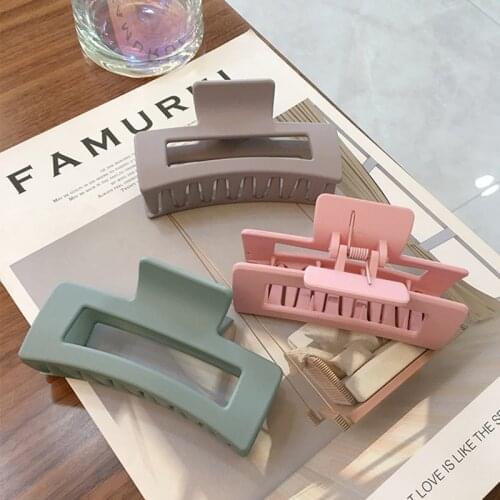 Elegant Women Large Hair Claws Crab Hair Clips Rectangle Acrylic Resin Acetate Matte Print Geometric Hairpins Hair Accessories