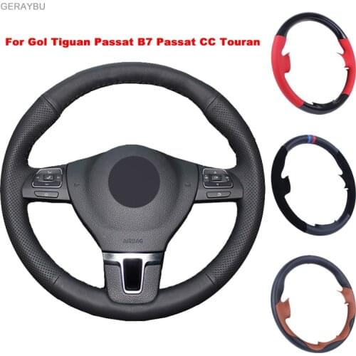 Custom DIY Leather Hand-sewn Car Steering Wheel Cover For Volkswagen Golf Tiguan Passat B7 CC Touran Jetta Mk6 Magotan Sagitar