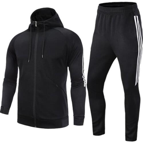 Autumn and winter Fitness suits mens two-piece gym training running long sleeve Hooded Jacket Pants Sets sportswear