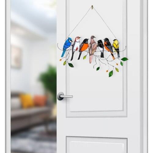 Multicolor Stained Birds on Wire Acrylic Suncatcher Window Panel Hanging Pendant Ornaments Wall Home Decor X6HD