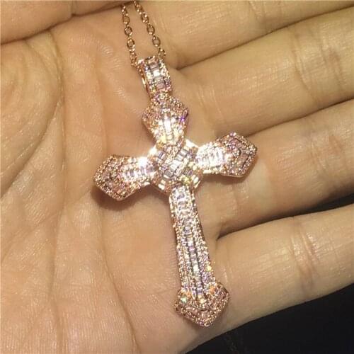 Fashion Big Cross pendant With necklace Rose Gold Filled 925 silver AAAAA zircon Cz Party wedding Pendants for women men Jewelry