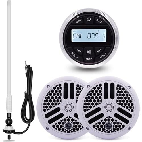 Marine Stereo Bluetooth Audio Radio Receiver Boat Car MP3 Player+6.5" Marine Waterproof Speakers+FM AM Antenna For RV ATV Yacht