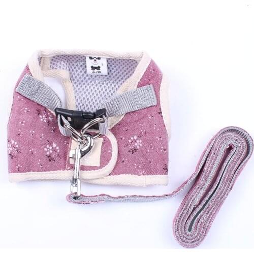 New Dog Cat Floral Control Harness Vest Dog Leash Set Pet Puppy Harness Soft Walk Collar 3 Colours 3 sizes