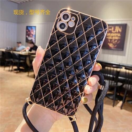 6D electroplate Crossbody Necklace Leather PU Case For Samsung S21Ultra S21Plus S21 A32 A72 A52 A12 F62 Soft Silicon Cases