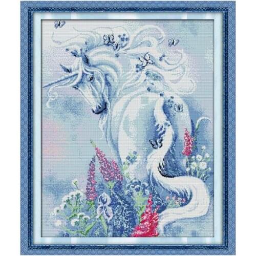 Unicorn Garden Cross Stitch Embroidery Needlework Kit Counted Decoration 11CT 14CT Printed Stamped Canvas Fabric Thread Gift Set