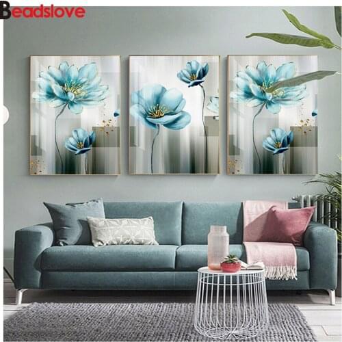 5d Diy diamond painting Green Flowers Draw full square drill diamond embroidery rhinestone painting diamond mosaic 3pcs set