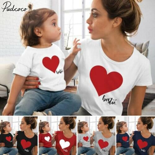Family Outfits Clothes Mother Daughter Kids Matching T-shirt Womens Girls Tops