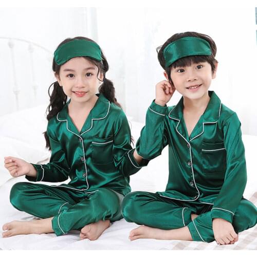Girls Pajamas 2021 Spring Autumn Long Sleeve Childrens Sleepwear Set Silk Pajamas Suit Boys Pyjamas Sets for Kids Tracksuit Set