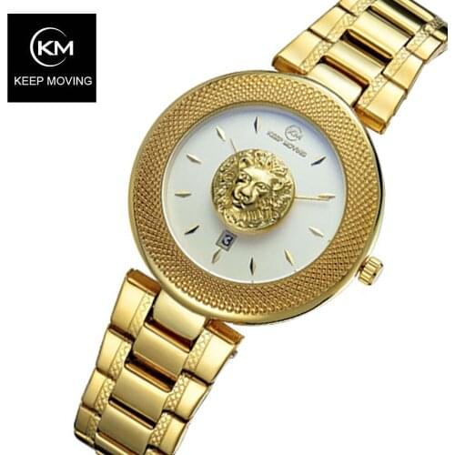 Hot Fashion Brand Keep Moving Lion Pattern Womens Watch Stylish Noble Quartz ladies Steel Waterproof Watch relogio feminino