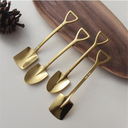 Luxury Golden Catalpa Spoon Square Head Creative Engineer Shovel Dessert Spoon Children Spoon Watermelon Spoon Cute Spoon