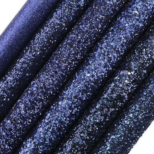 30X134cm Roll Dark Blue Plain Dyed Chunky Glittter Fabric Fine Glitter Fabric Leather For Bows Earring Home Decoration DT004