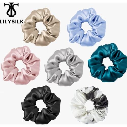 LilySilk 7 Pack Silk Scrunchies Charmeuse Hair Head Rope Rubber Band Accessories Soft Care Luxurious Color Random Free Shipping