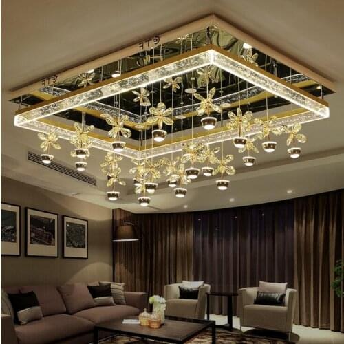Modern LED living room ceiling lamp simple crystal lamp flower warm romantic bedroom lamp rectangular creative atmosphere lamps