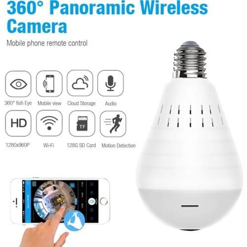LED Light Panoramic Camera 360 Degree 960P Wireless WiFi IP Camera Cam Bulb Home Security Camera Motion Detection Remote Monitor
