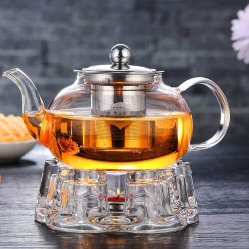 Heat Resistant Glass Teapot with Stainless Steel Infuser Heated Container Tea Pot Good Clear Kettle Round Shape Filter Baskets