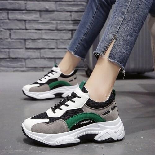 2021 Female students Korean version of the spring and autumn thick bottom old shoes ins lace casual sneakers