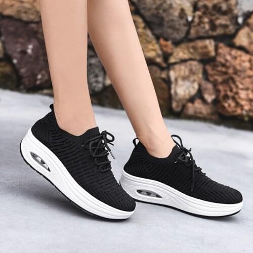 2021 Women Breathable Air Mesh Women Shoes Wedges Heel Shoes Ladies Knitting Sock Sneakers Women Platform Zapatillas Mujer
