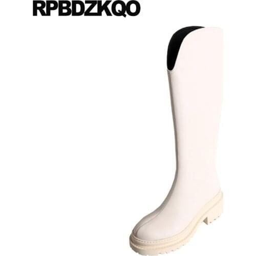 2021 Knee High Female Chunky Zip Up Platform Women Boots Winter Long Wide Calf Designer Equestrian Tall Beige Shoes Round Toe