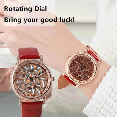 Melissa GOOD LUCK Women Spinning Watches Novel Rotating Full Crystal Watch Triangle Rhinestone Wrist watch Gemstone Montre Reloj