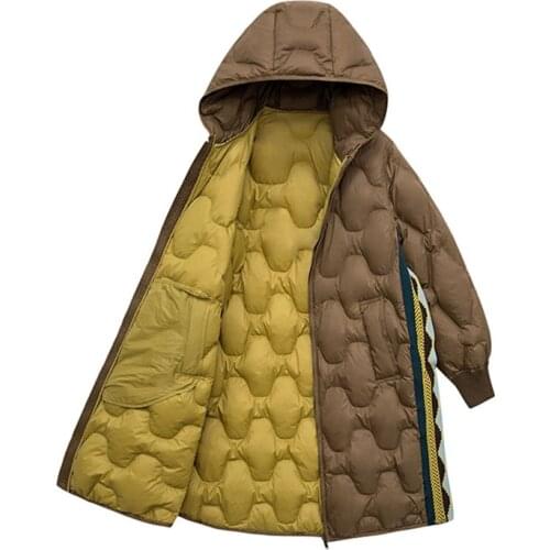 White Duck Down Solid Color Women Down Jacket 2021 New Winter Knitted Color Matching Thicke Hooded Warm Women Down Jacket NBH246