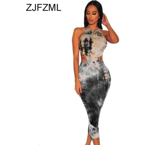 Colorful Tie Dye Elegant Bandage Dress For Women Spaghetti Strap Backless Party Dress Summer Waist Band Cut Out Bodycon Sundress