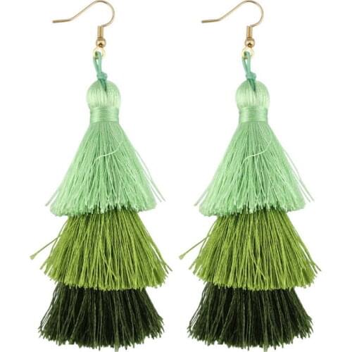 ZWPON Layered Tassel Handmade Earrings for Women Bohemian Jewelry 8 Colors Option Factory Wholesale