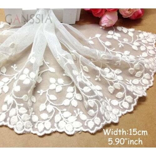1yrd/lot Width: 15cm Natural&white embroidered lace,sewing accessories,embroidered trim lace,beautiful lace for diy(ss-588)