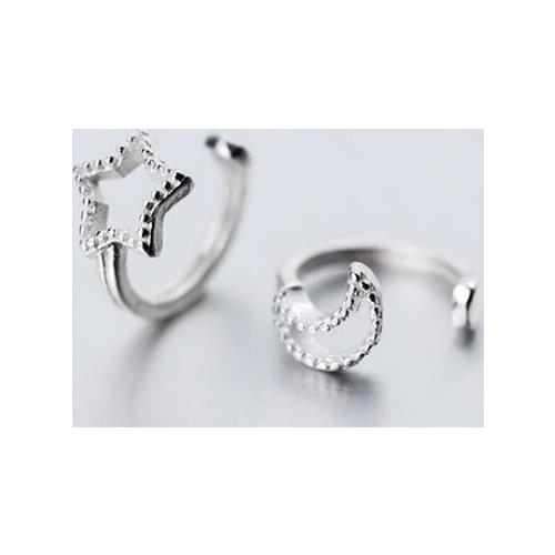 1pair SMALL (diameter 7mm) Real. 925 Sterling Silver Fine jewelry Hollow open Star /Moon Clip Earrings (No pierced) GTLE2207