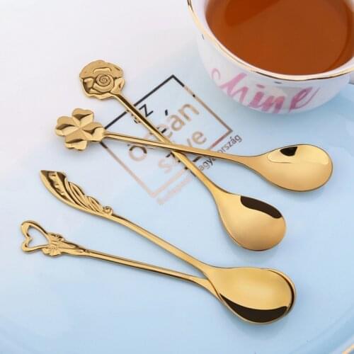 1pcs Mini Cute Flower Stainless Steel Teaspoon Coffee Metal Golden Soup Dessert Spoon Tablespoon Dessert Spoons Kitchen Utensils