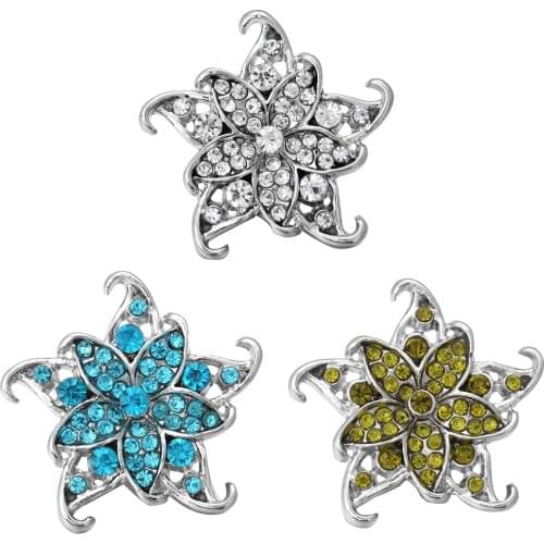 10pcs/lot New Snap Jewelry Vintage Rhinestone Exotic Flower 18mm Metal Snap Buttons Fit Button Snap Bracelets Necklace Jewelry