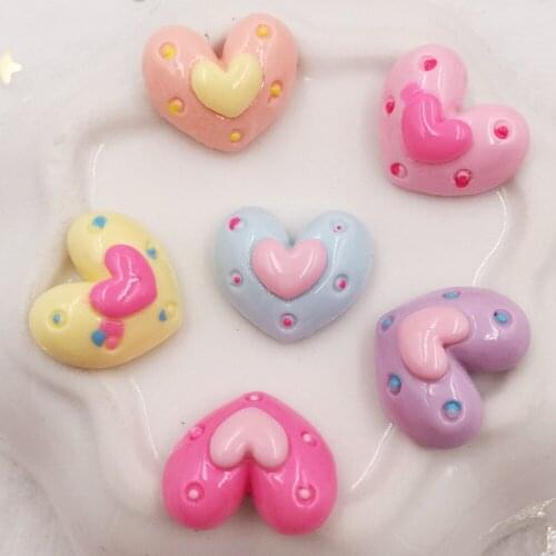 20pcs resin Lovely 3D Colorful heart Flat back stone appliques DIY Wedding scrapbook craft OF620
