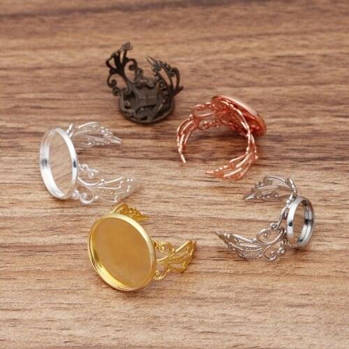200pcs Blank Filigree Flower Ring Settings 12 14 16 18 20mm Round Smooth Bezel Cabochons Bases Adjustable Womens Ring Findings