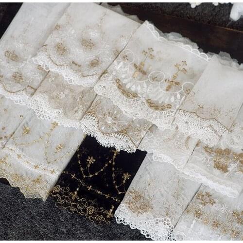 3Yard/Lot Gold Thread Mesh Lace Trim Embroidery DIY Baby Dress Skirt Lengthened Lolita Clothing Lace Fabric Accessories