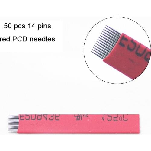 50PCS/Lot Red 14 Pins Microblading Needles Permanent Makeup Eyebrow Tatoo Blade for Manual Eyebrow Tattoo Machine Pen