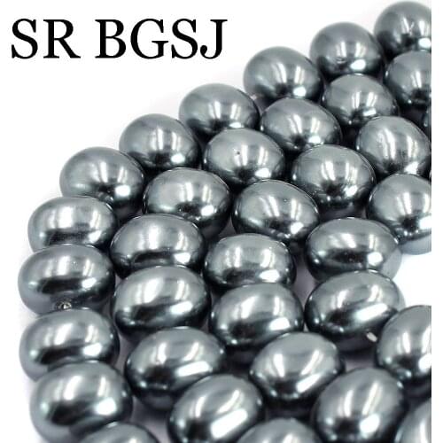 Free Shipping 15x12mm Egg Shape Dark Grey Natural Shell Pearl Jewelry Making Spacer Beads Strand 15"